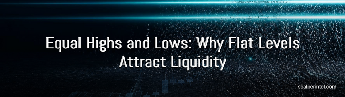 Iron filings drawn upward toward two level beams of light, representing liquidity pooling at equal highs and lows